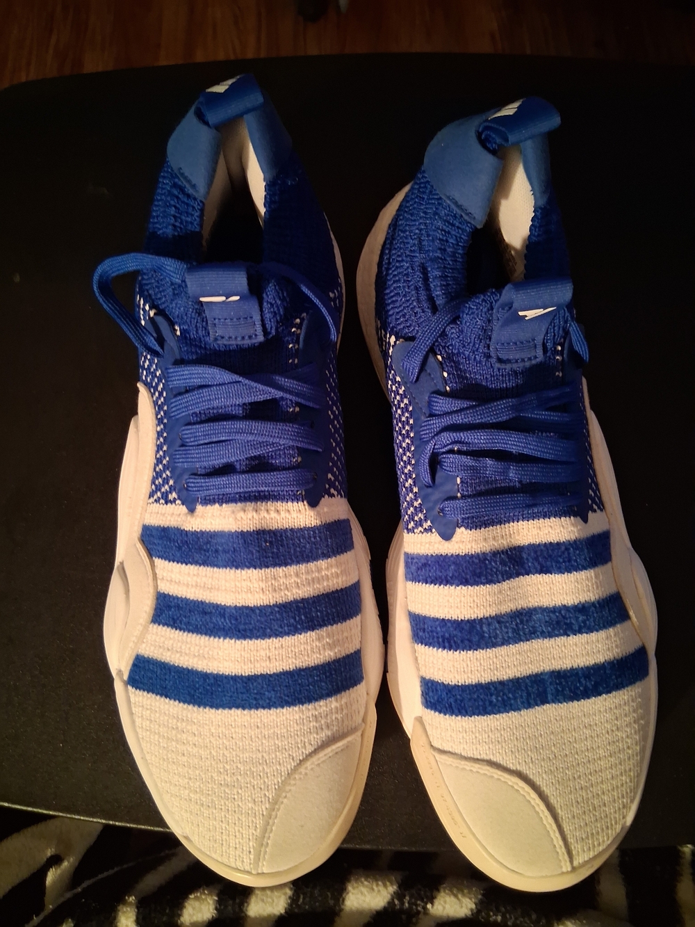 Trae Young2 Basketball Adidas Blue and White Striped Knit Men's Sneakers
